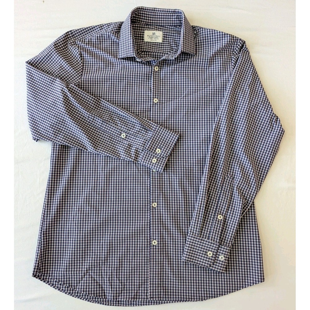 Mizzen + Main Shirt Mens XL Blue Red Gingham Check L/S Performance Stretch USA
